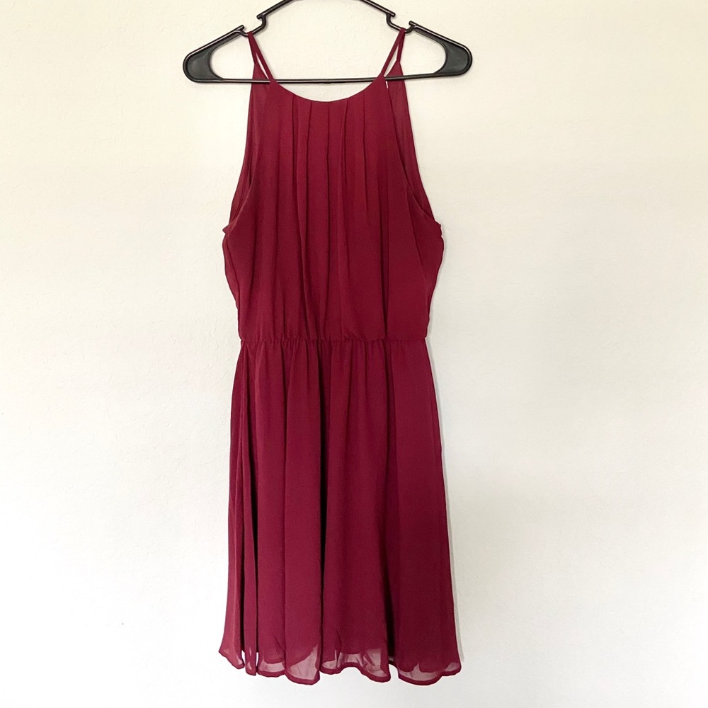 Maroon high neck spring dress